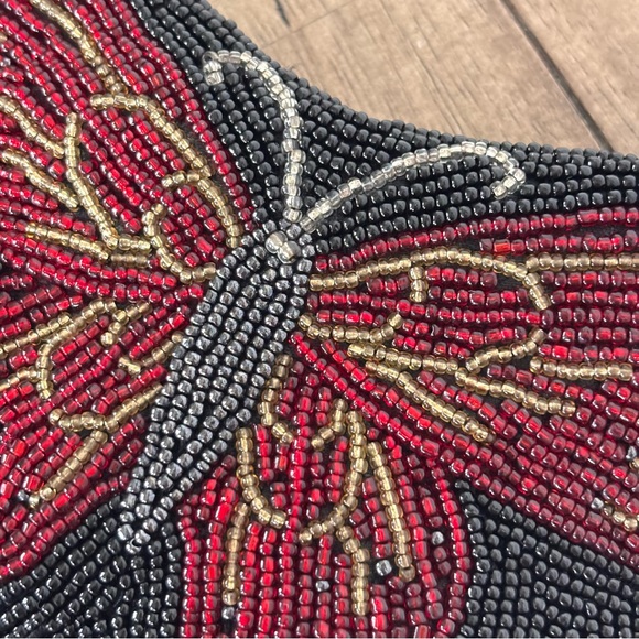 Vintage Neiman Marcus Red and Black Beaded Butterfly Petite Evening Bag - Picture 14 of 17
